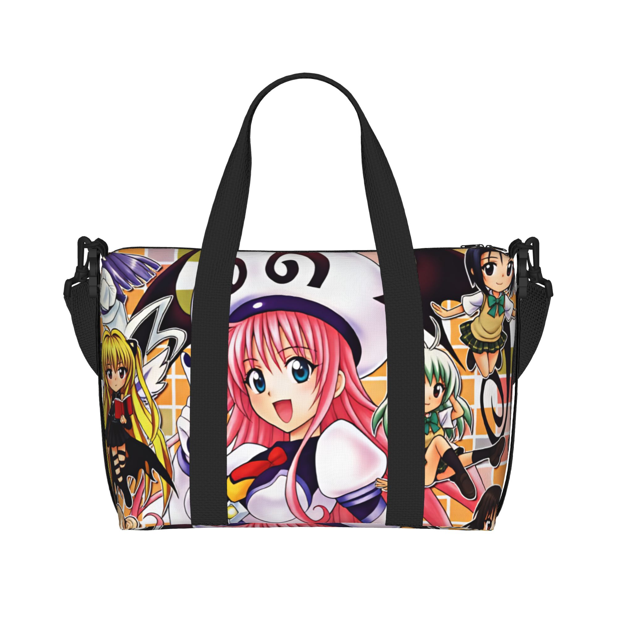 Women Bags Ru - カスタムデザインの「Lala Satalin Deviluke T-To L-Love R-Ru」トートバッグ。女性向け、大容量、アニメ柄、ビーチやジム、旅行に最適。