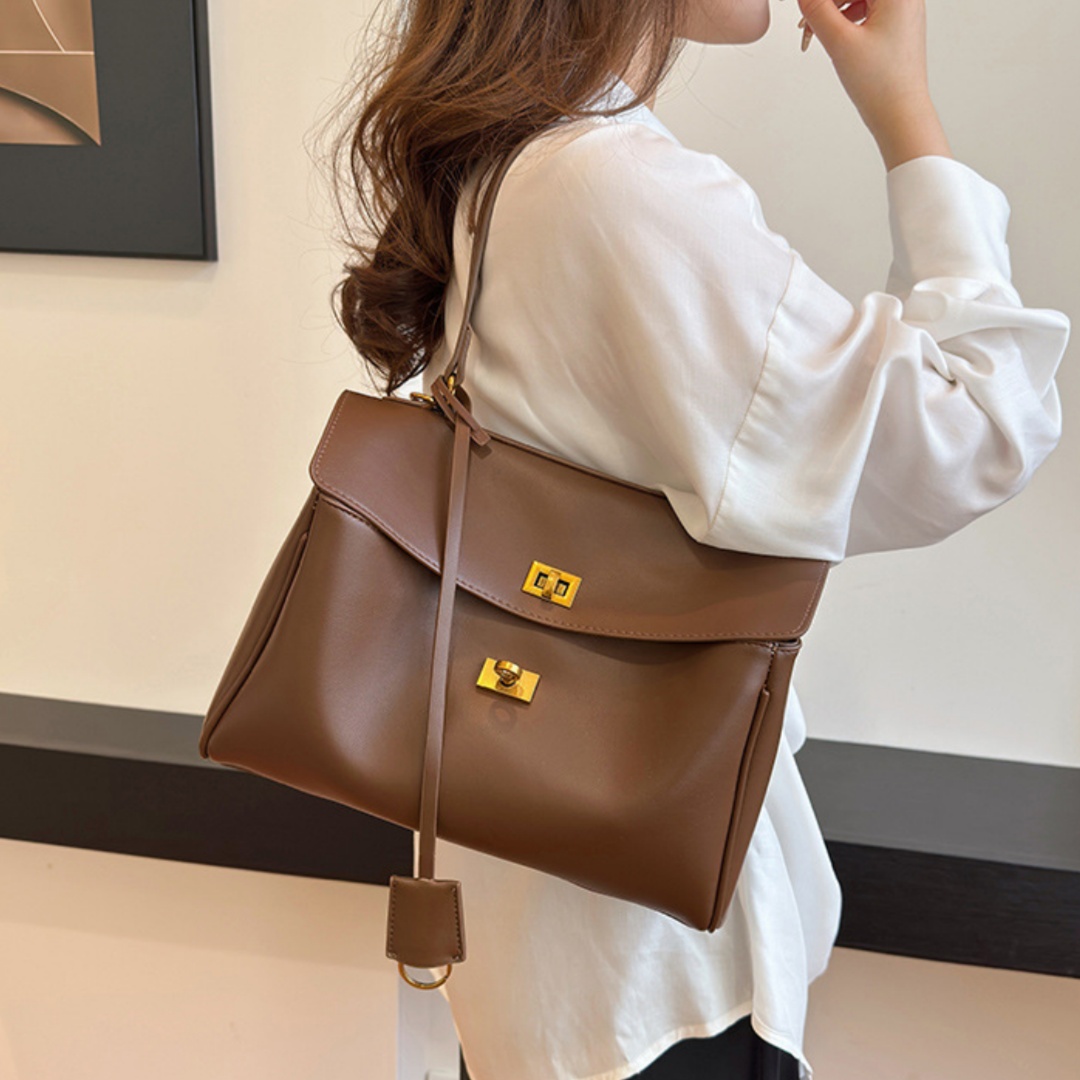 Women Hand Bags For Office - ミニマリストな高級感のある韓国製ソフトレザーのフラップバッグ。取り外し可能なショルダーストラップ付きで、大容量。オフィスや普段使いに最適なハンドバッグ。