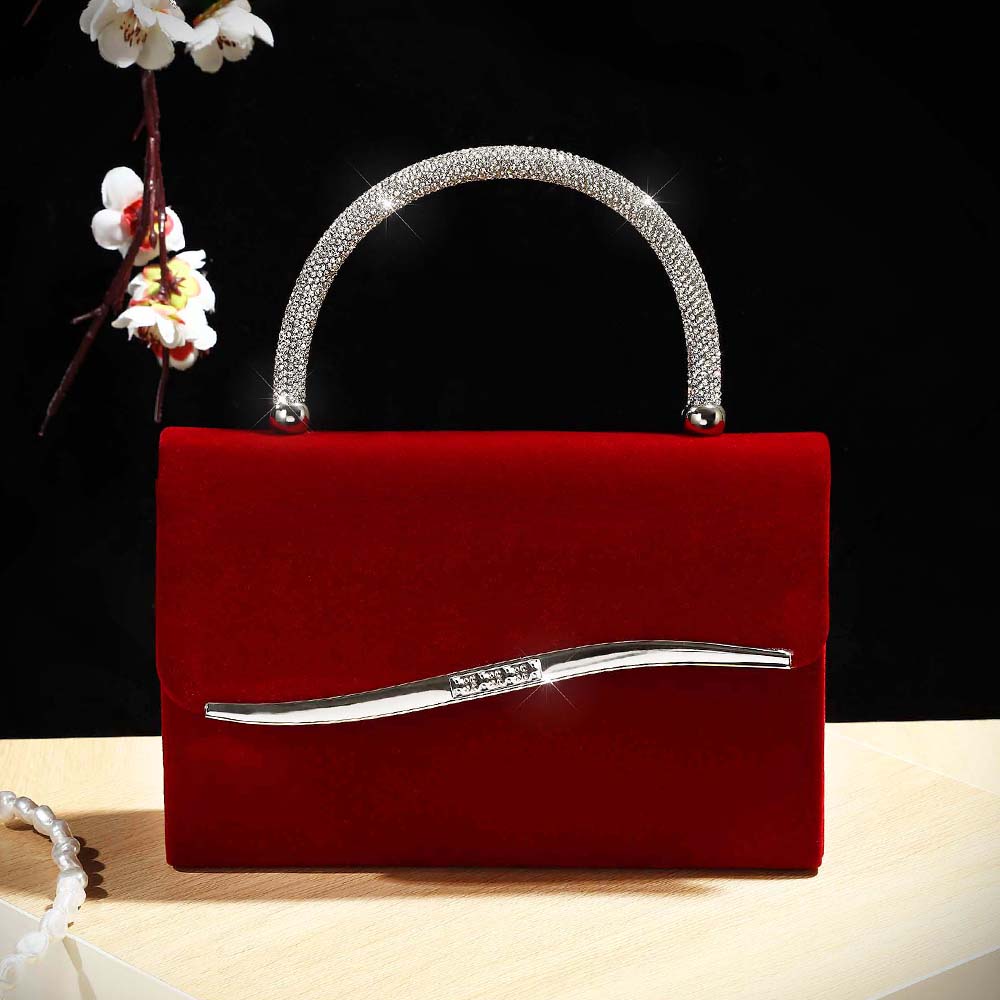 Women Bags On Sale - 新しいワインレッドのベルベットにダイヤモンドがちりばめられたレディース用ハンドバッグ、ディナーパーティーに最適な豪華な小さなスクエアバッグ、そしてファッショナブルなメットバッグ