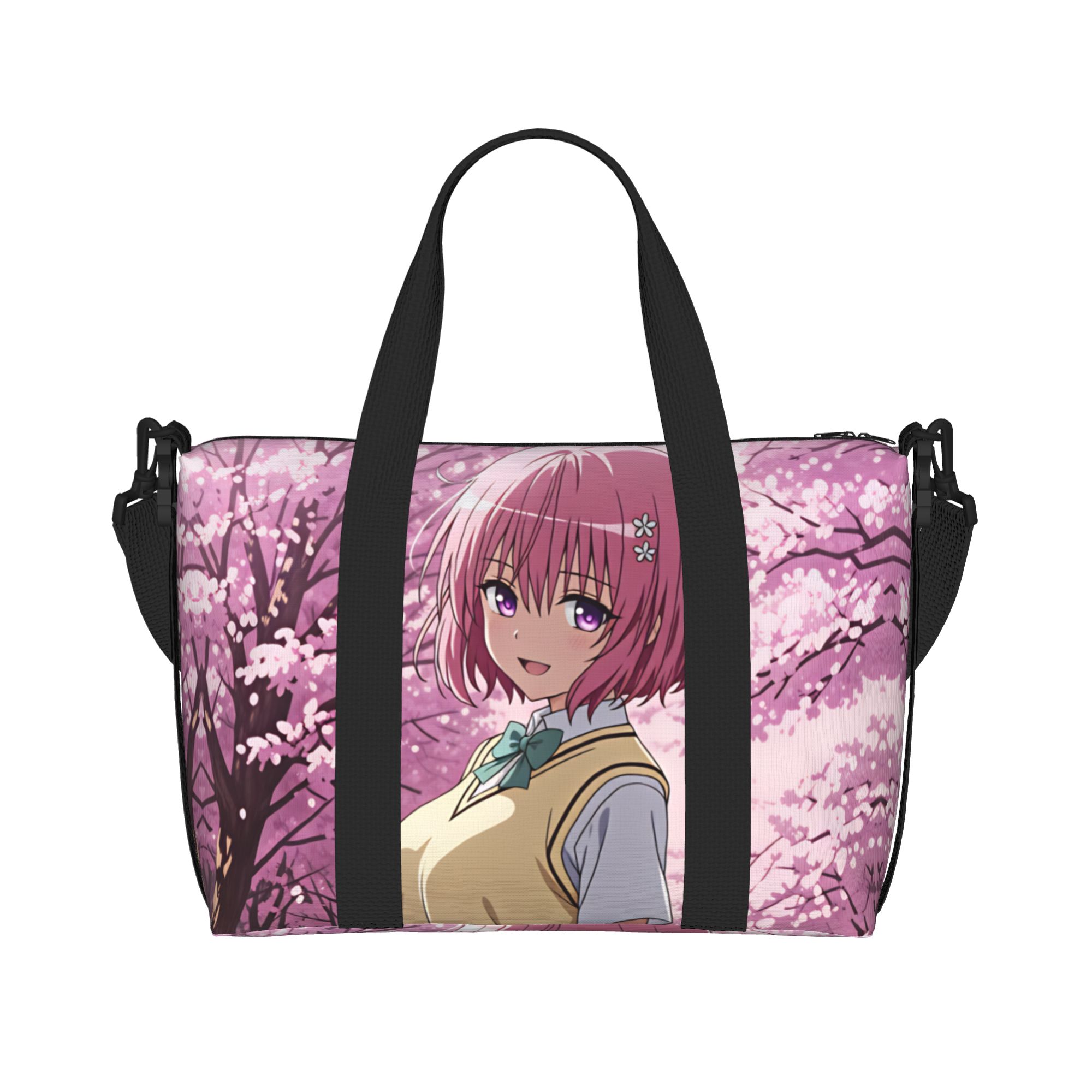 Women Bags Ru - カスタムデザインの「Momo Belia Deviluke T-To L-Love R-Ru」ビーチトートバッグ。女性向け、アニメ柄、大容量、ジムや旅行にも使える。