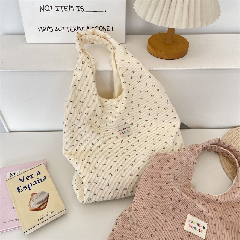 Women Bags 2026 Trends - 大容量カジュアルリラックススタイルトートハンドバッグ通勤ショッパー女性のファッションコーデュロイショルダーバッグ 2026 新作春秋