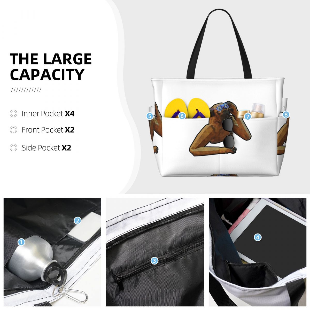 アニマルカンパニーVRゲーム、パグ柄のビーチトートバッグ、ス - Women Bags Company のレビューと価格