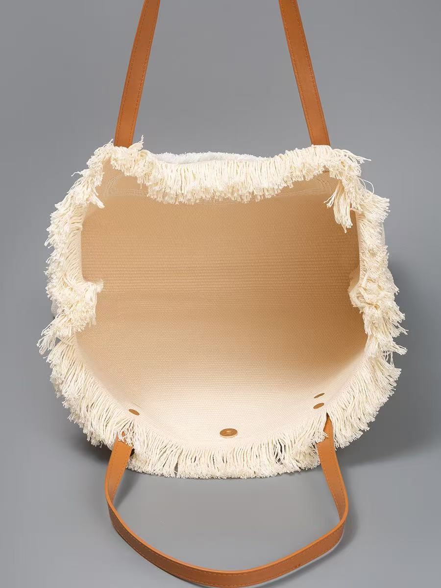 カラフルなマンダラパッチ付きラフィアトートバッグ、ブラウンレ - Women'S Raffia Bags のレビューと価格