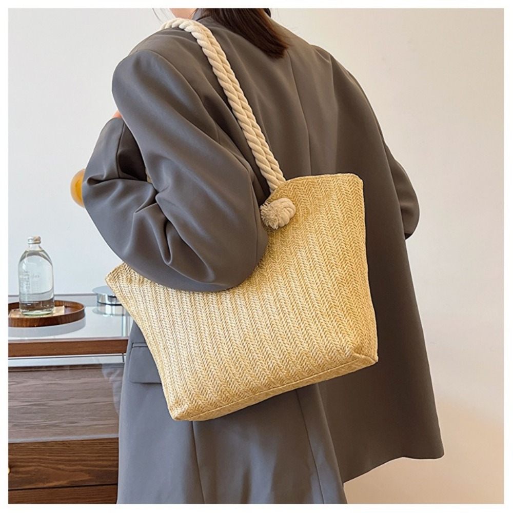 新作サマービーチトートバッグ 大容量ラフィアボヘミアンショル - Women'S Raffia Bags のレビューと価格