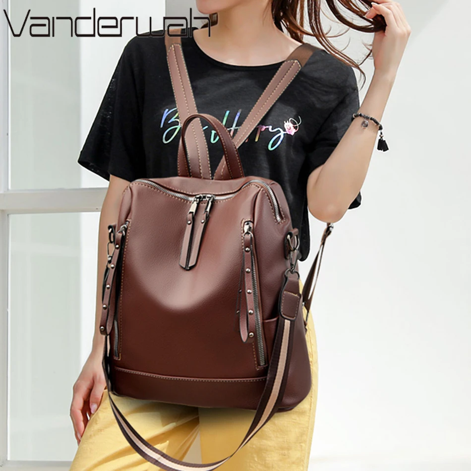 デラックスブランドのソフトレザーバックパック,防水,プレッピ - Women Bags Branded のレビューと価格
