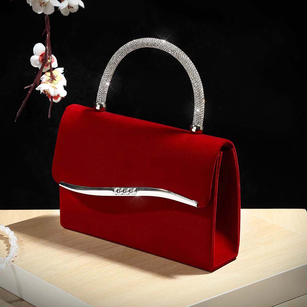 新しいワインレッドのベルベットにダイヤモンドがちりばめられた - Women Bags On Sale のレビューと価格