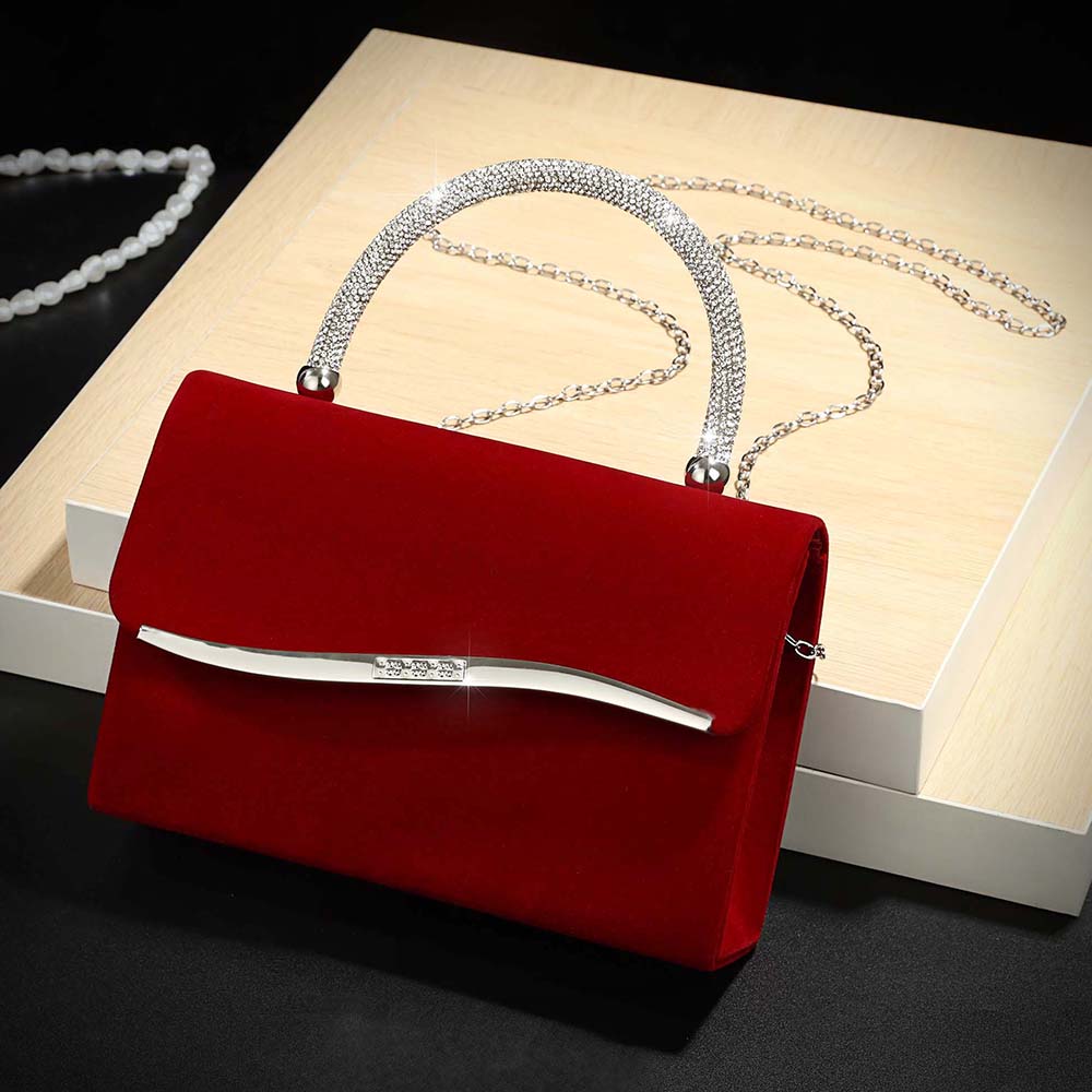 新しいワインレッドのベルベットにダイヤモンドがちりばめられた - Women Bags On Sale のレビューと価格