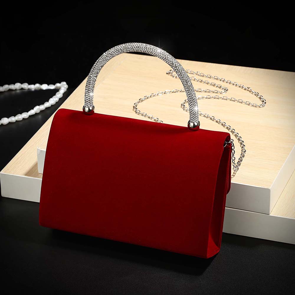新しいワインレッドのベルベットにダイヤモンドがちりばめられた - Women Bags On Sale のレビューと価格