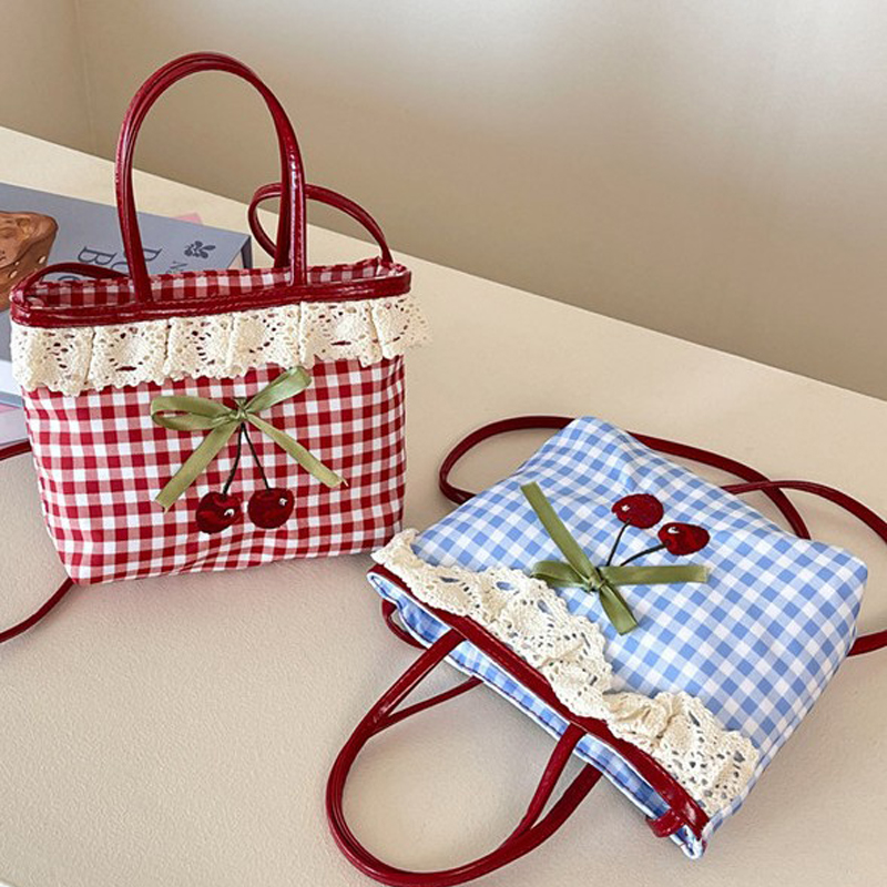 女性の新しいハンドバッグ韓国チェック柄水玉模様のリボンかわい - Women Bags Branded のレビューと価格